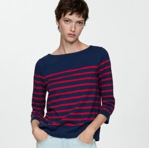 ✨️NWT✨️ Mango Navy and Red Striped Top, Size Small, 3/4 Length Sleeves